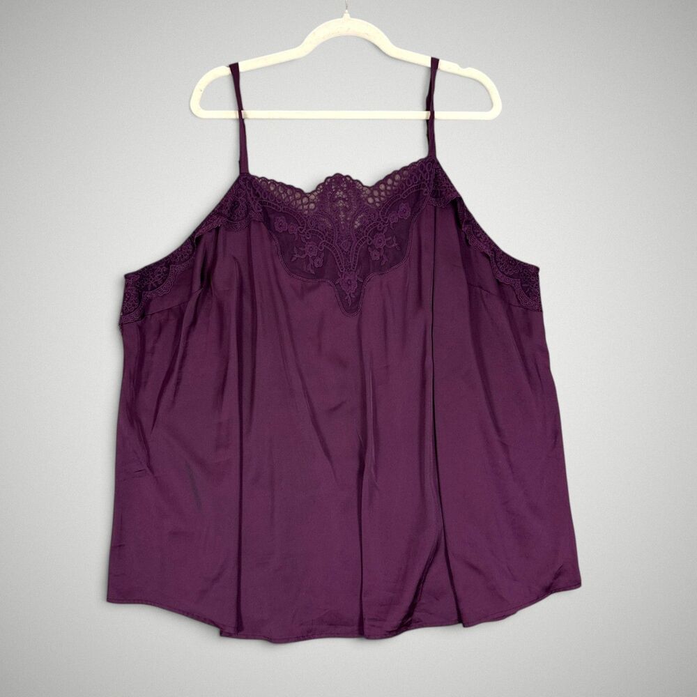 Torrid Sophie Cami Tank Top Purple Satin Lace Trim Adjustable Straps Size 4X